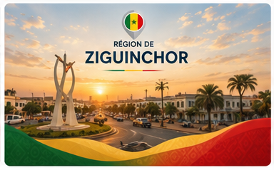 Carte illustrée de la région de Ziguinchor, Sénégal